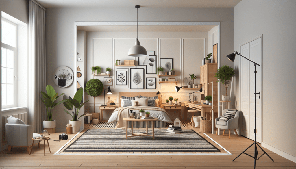 living room with sofa pulled away from wall creating spacious feel