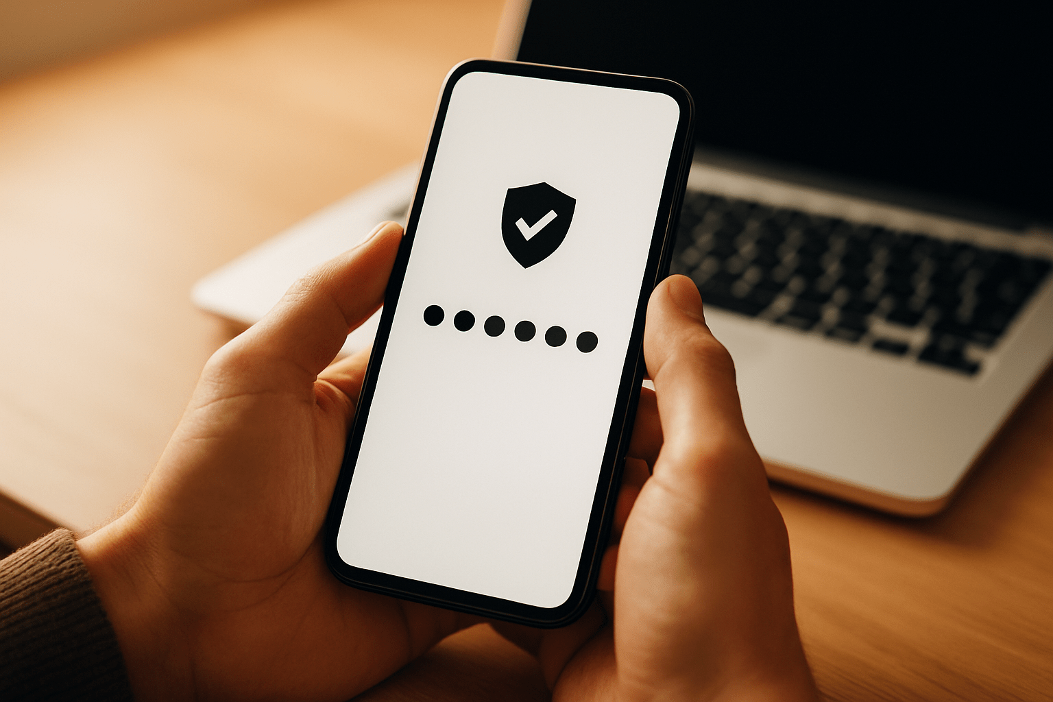 smartphone showing verification code with laptop in background for account security