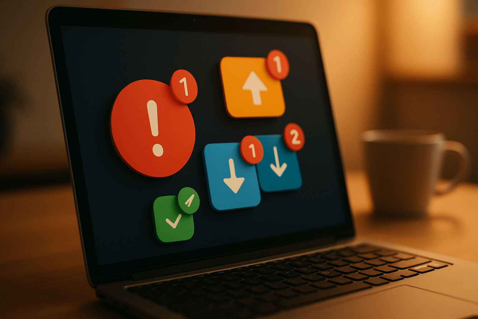 laptop displaying multiple pending software update notifications on screen